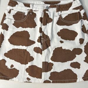Shein Cow Print High Rise Mini Denim Skirt Medium